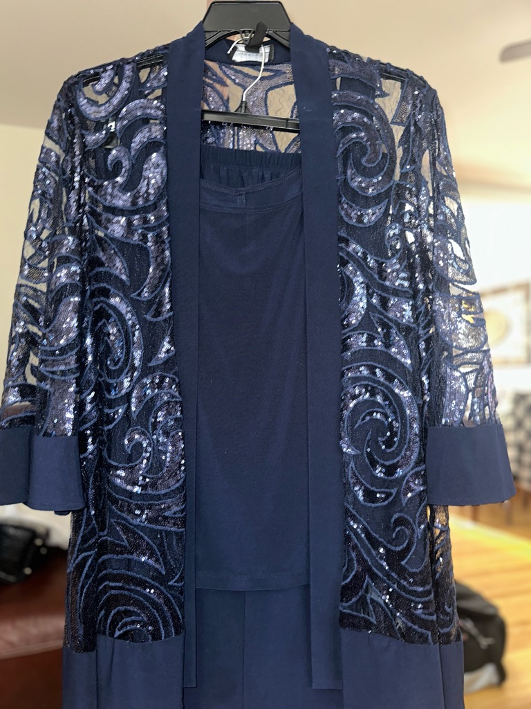 RM Richards Elegant Navy Sequin Overlay Dress Set Brand New With Tags